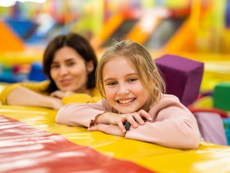 Mum and daughter at a trampoline park